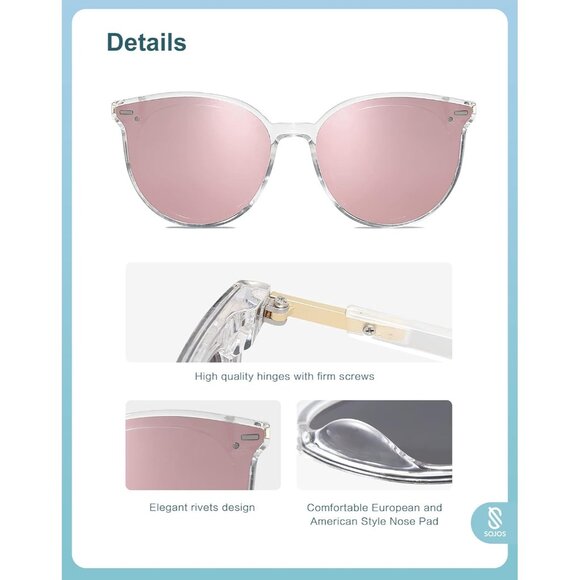 ⚡SOJOS Womens Clear Trendy Classic Round Retro Vintage Large Frame Sunglasses - Picture 4 of 5